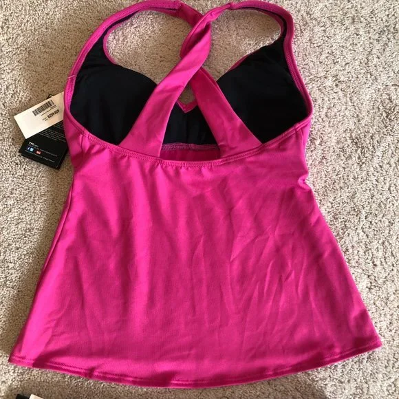 NWT TYR Pink with Black Trim Tankini with Full Coverage Bottoms Size 4/6 - Picture 5 of 15